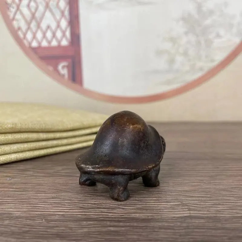 Antique solid metal old longevity, copper dragon turtle, wealth and prosperity tea pet