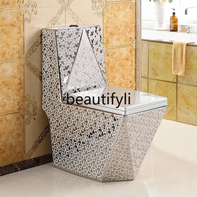 

Household retro silver toilet siphon water-saving creative toilet square diamond color toilet6239