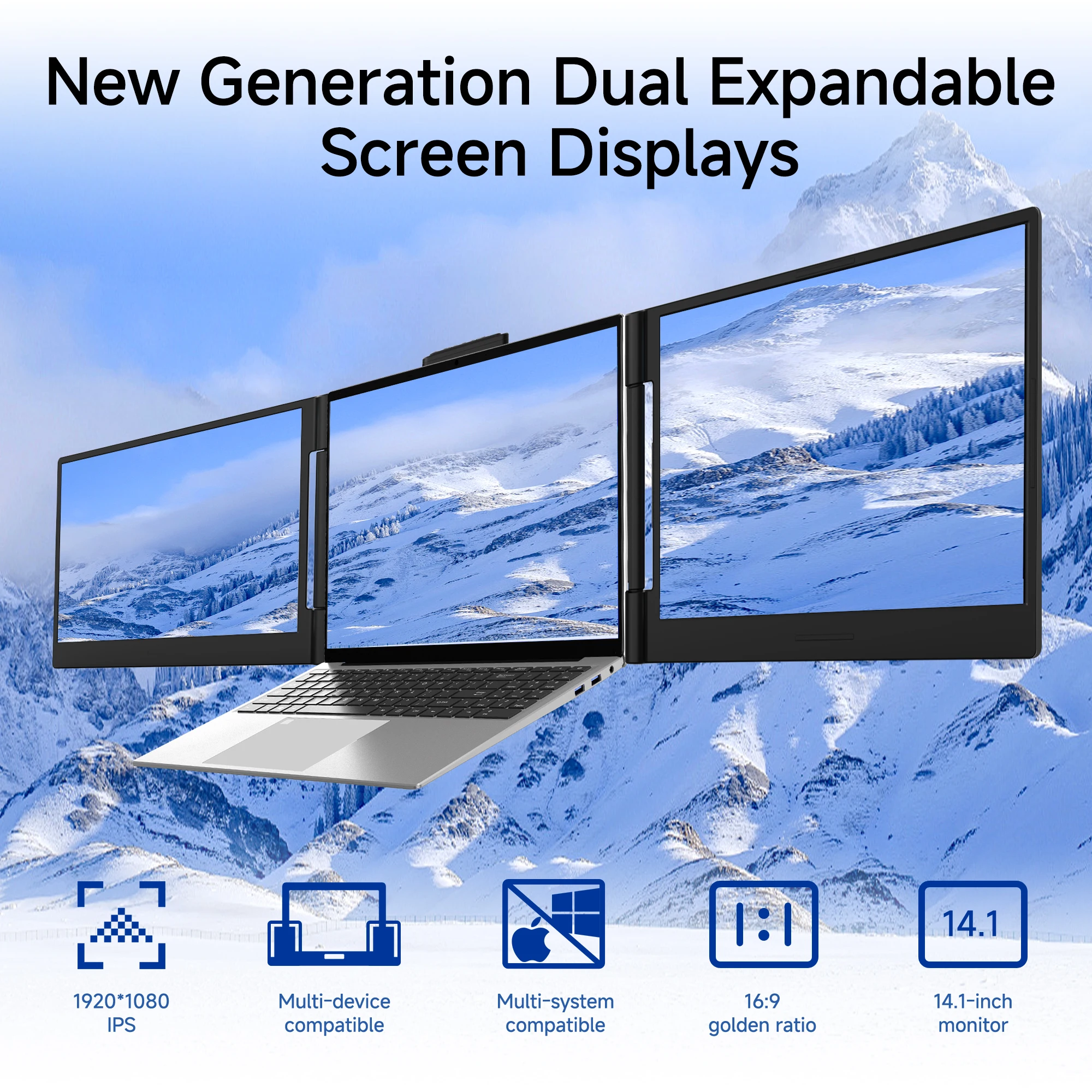 Extensor de tela para laptop FHD de 14,1 polegadas Triplo IPS portátil com mini para portas tipo C duplas