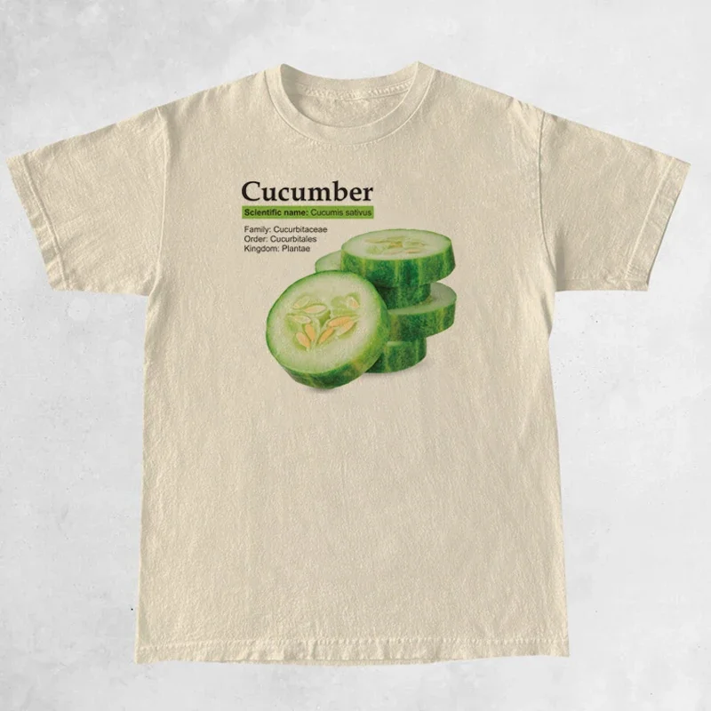 Cucumber Retro Fashion Streetwear T-Shirts Women Oversized Short Sleeve Vegetable T Shirt Unisex Vintage Graphic Tees Clothes