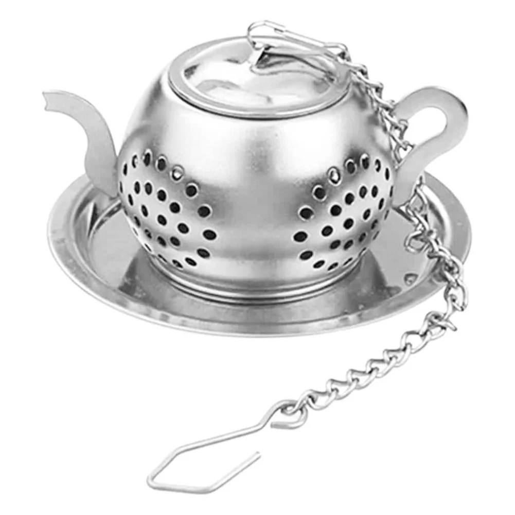 Stainless Steel 304 Tea Strainer Teapot Design with Fine Holes Base Dish and Detachable Hook for Practical Use