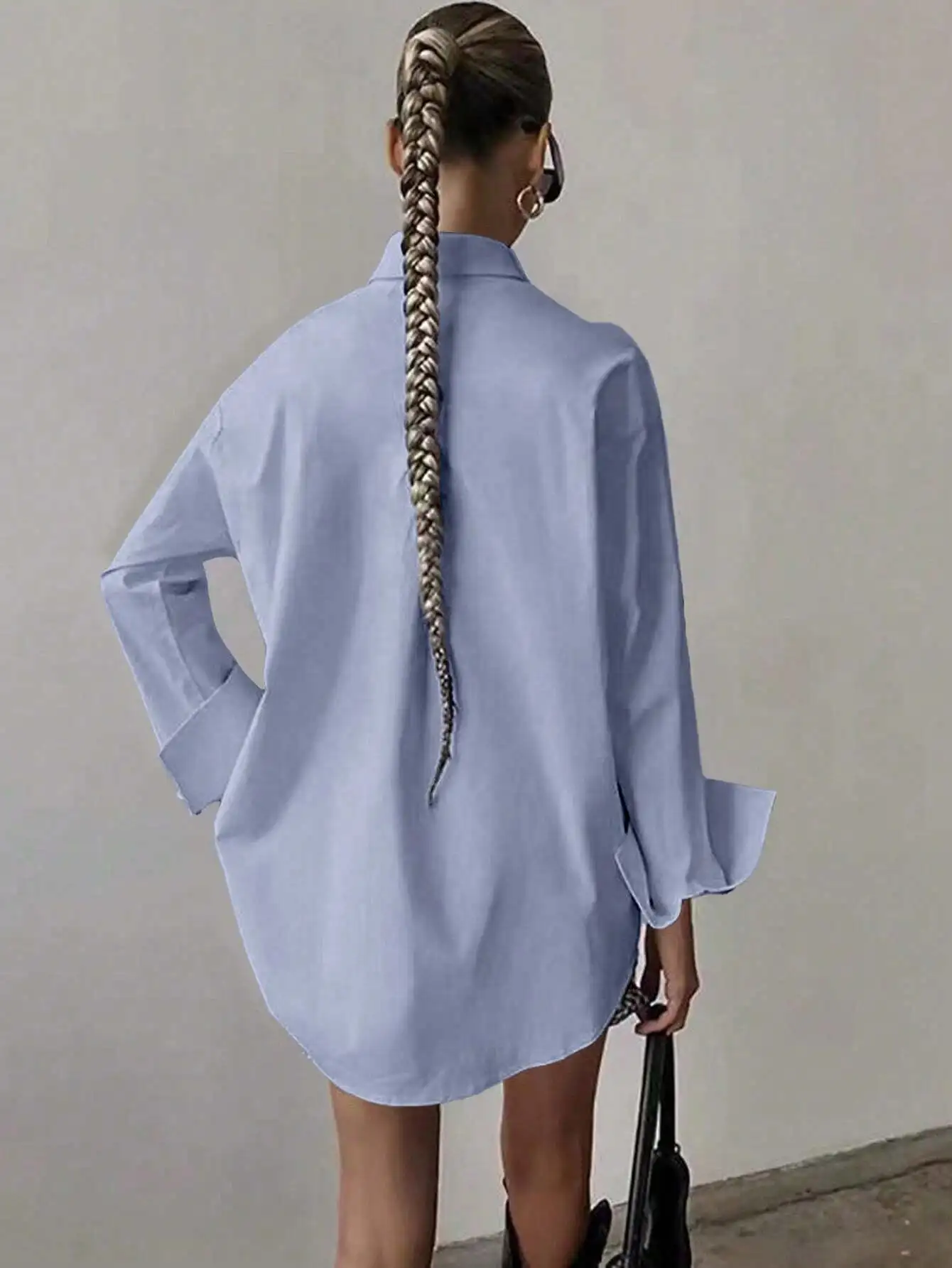 

Свободная однотонная рубашка с длинными рукавами для женщин, повседневная офисная одежда на весну, лето, осень