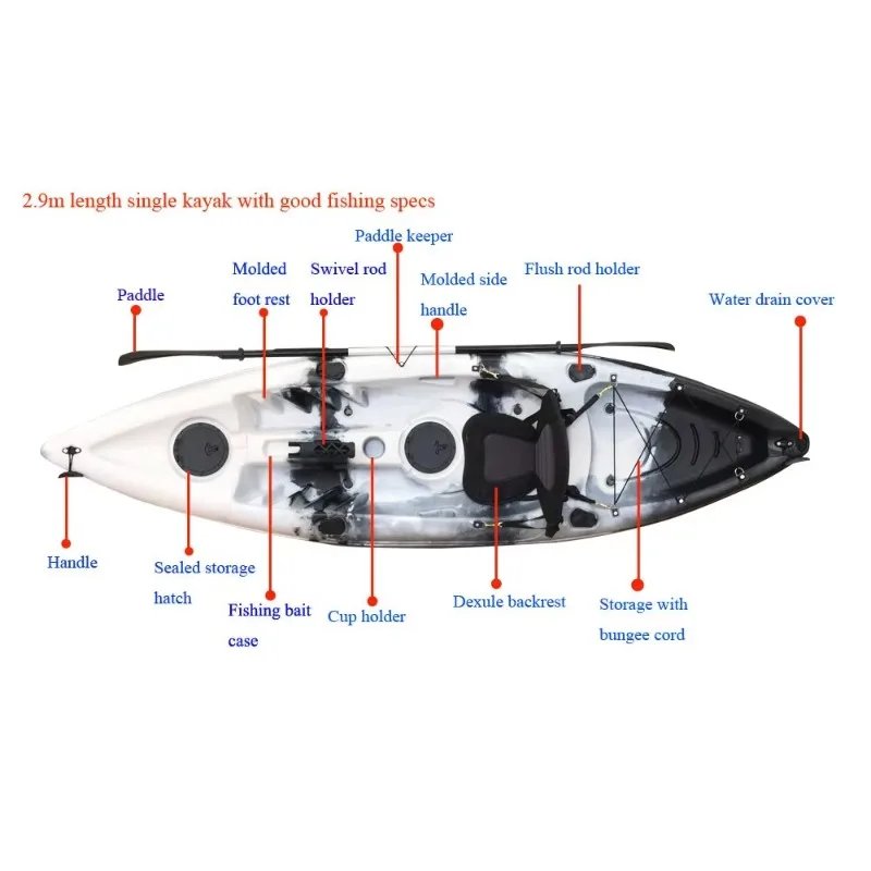 

9ft Single-Seat Sit-On-Top Kayak, Recreational Fishing Canoe for Rivers/Oceans