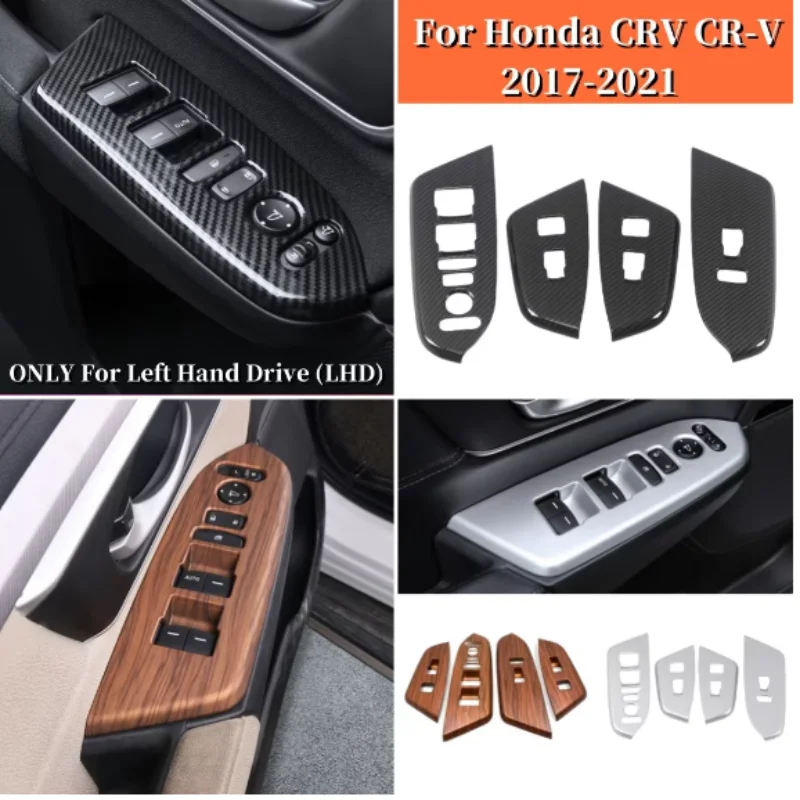 

X ABS Wood Grain Window Lift Button Switch Panel Cover Frame Trim For Honda CRV CR-V 2017-2021 Interior Car Styling Accessories
