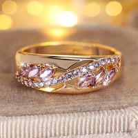 Cute Female Purple Cubic Zirconia Stone Engagement Ring Vintage Rose Golden Color Wedding Jewelry for Women