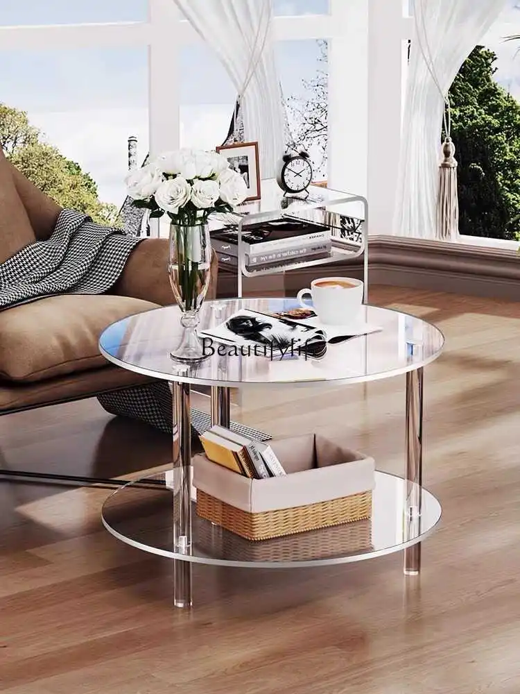 

Transparent living room household small apartment sofa side table modern minimalist acrylic round coffee table