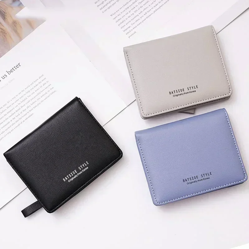 

New Pu Thin Style Women Wallets Zipper Coin Bag in Back Blue Soft Leather Ladies Card Holder Slim Purse Female Wallet Mini Short