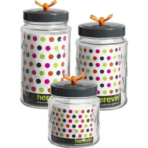 Herevin Three Sizes Butterfly Jar Set Orange Color