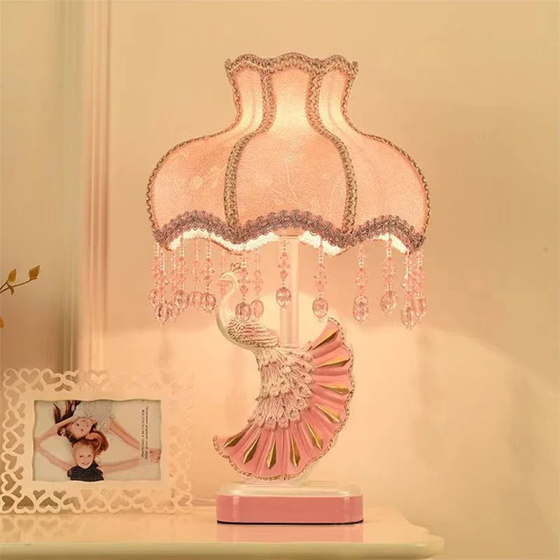 PLLY European Peacock Table Lamp Luxurious Living Room Bedroom Girl's room Villa Hotels LED Creativity Bedside Desk Light