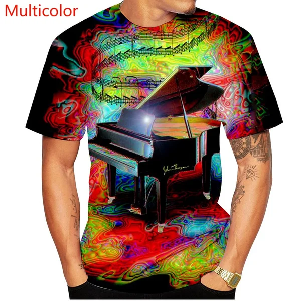 

New Fashion 3D Printing T Shirt Piano Music Notes Vertigo Hypnotic Funny Short Sleeved Tees Men/women Tops