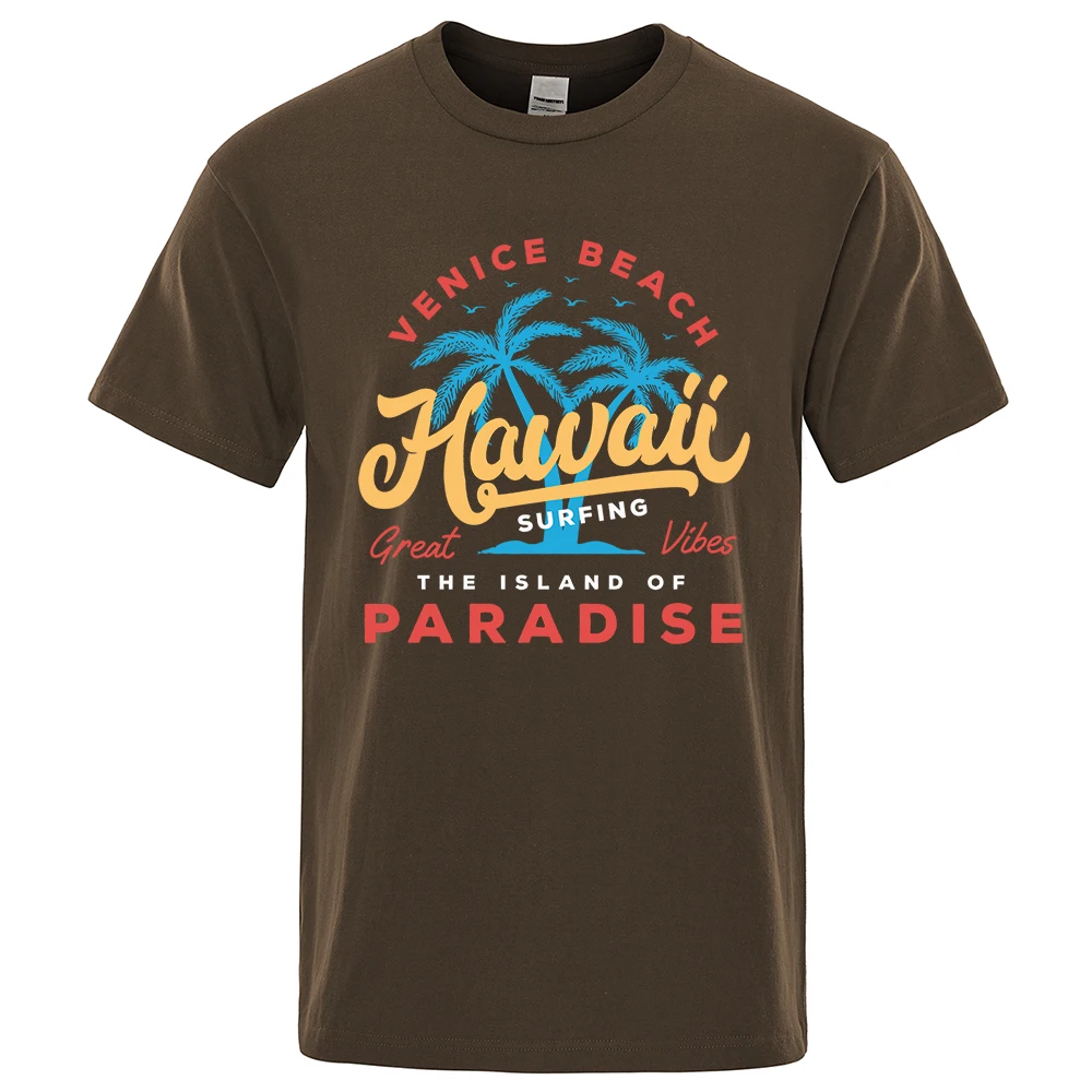 Hawaii Surfing Venice Beach The Island Of Paradise Print Men T-Shirt Fashion Clothes Cotton Summer Tops Mens Oversize Tee Shirts