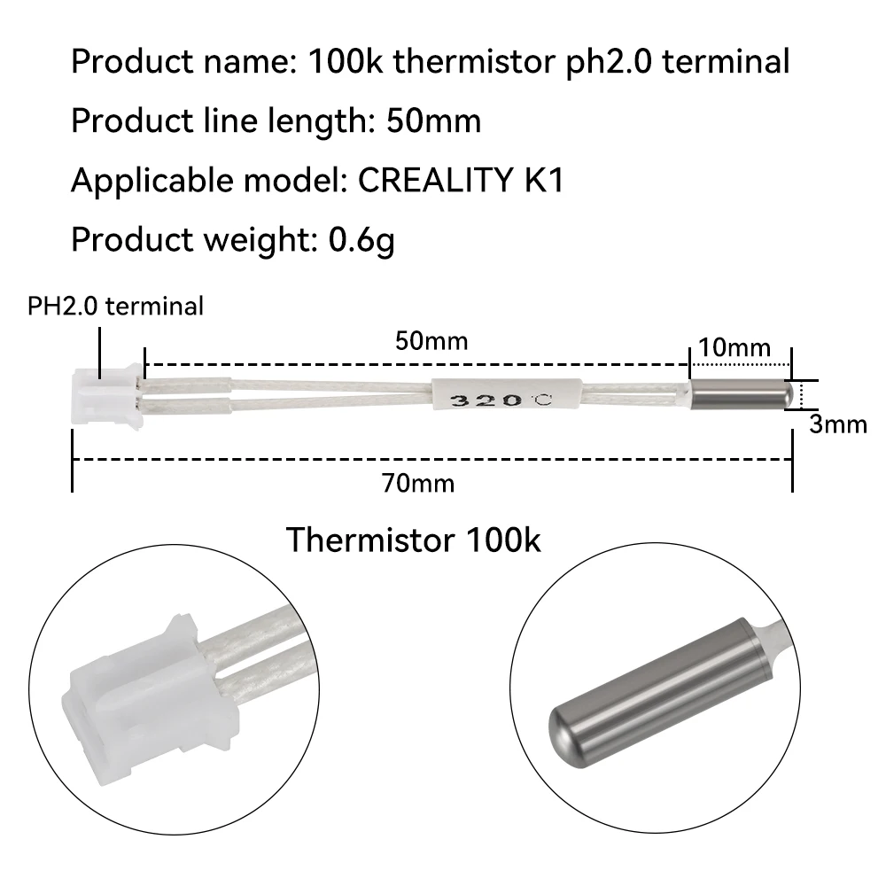 For Creality K1/ K1 Max Hotend Ceramic Heating Tube 24V 60W 300°C Thermeistor sensor High Thermal Conductivity for K1 MAX K1