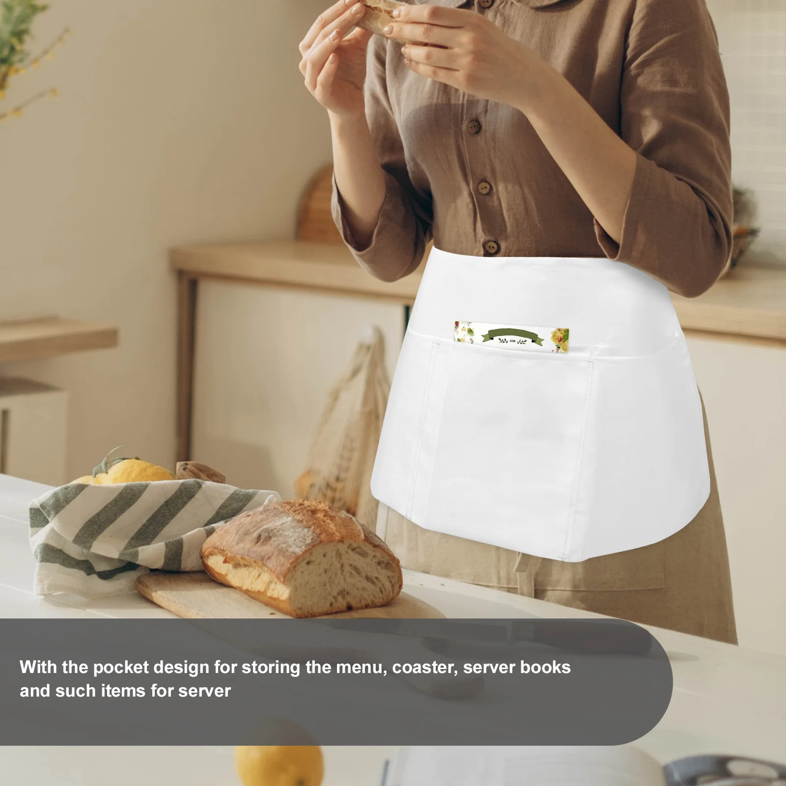 Hotel Chef Apron Durable Polyester Cotton Waist Apron for Women with Pockets Kitchen Cooking Server Supplies Aprons for Women