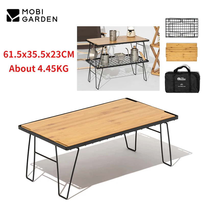 

MOBI GARDEN Camping Table Portable Folding Iron Net Table Board Casual Outdoor Picnic BBQ Tea Table Storage Rack Hanging Desk