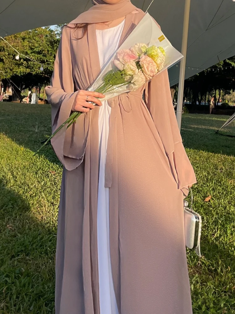 Eid Muslim Sets Two Pieces Abaya for Women Ruffles Sleeve Long Robe Cardigan Arab Dubai Abaya Musulman Ensemble Vestidos Abayas