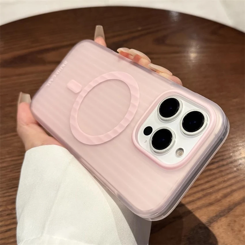 

Magnetic phone case for iPhone 16 15 14 13 Pro Max 16Promax candy color phone casetranslucent stripe 15Promax cover unique shell
