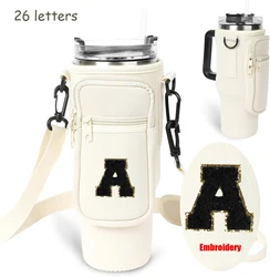 TY Letters Water Bottle Holder Bag com alça, 40oz Water Bottle Carrier Bag para viagens, caminhadas, acessórios para camping