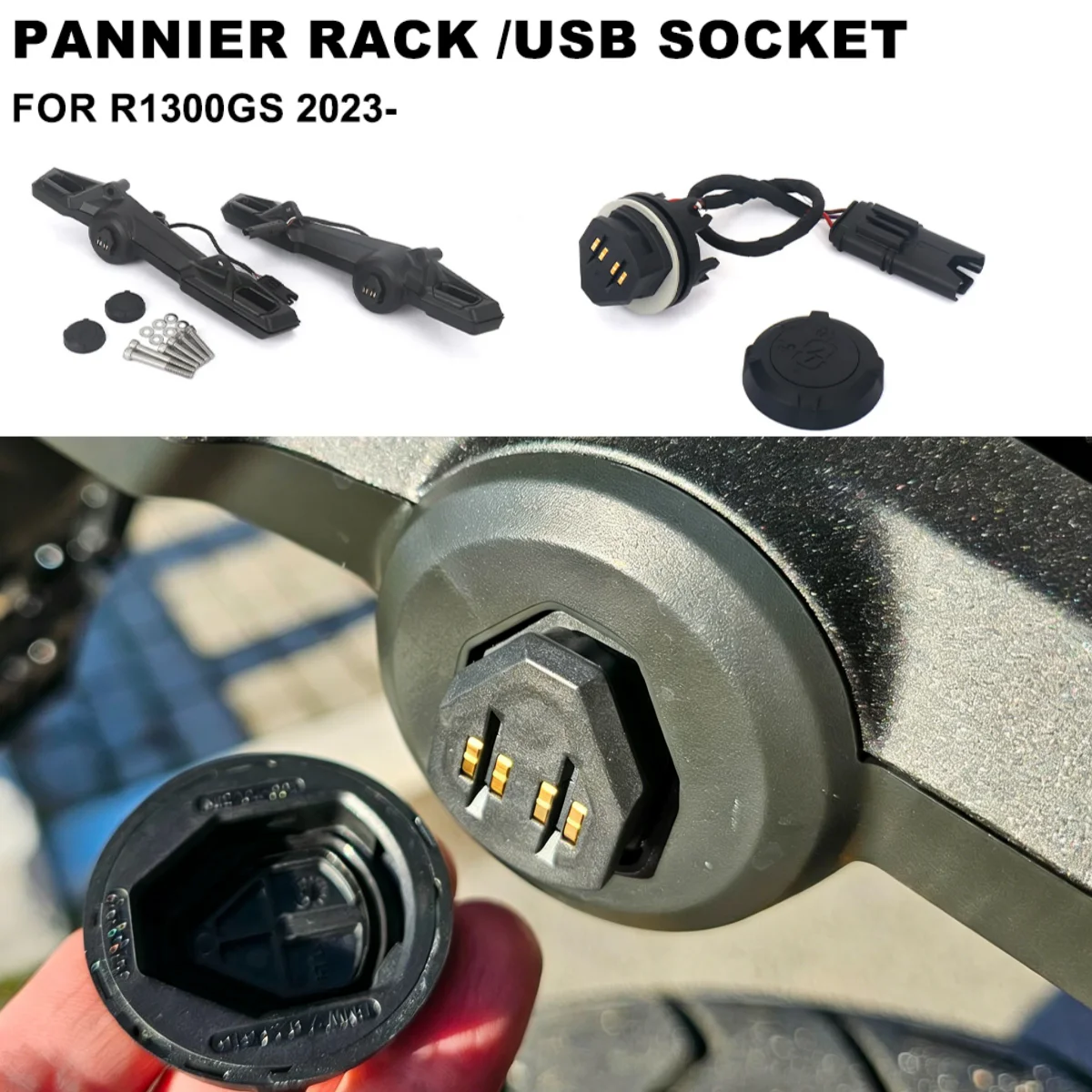 

For BMW R1300GS R 1300 GS 2023-2025 Motorcycle Dual Socket USB Charger Power With Waterproof Lid Cover Pannier Rack Accessories