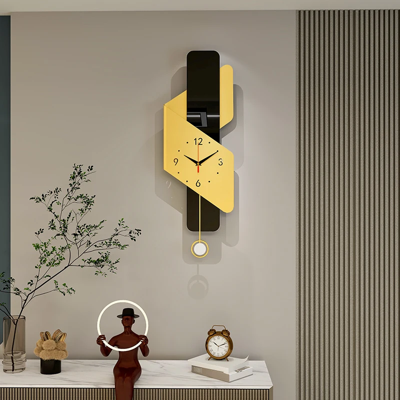 

Black Nordic Wall Clock Hanging Classic Pendulum Design Wall Clock Gold Living Room Pendule Horloge Murale Home Decoration