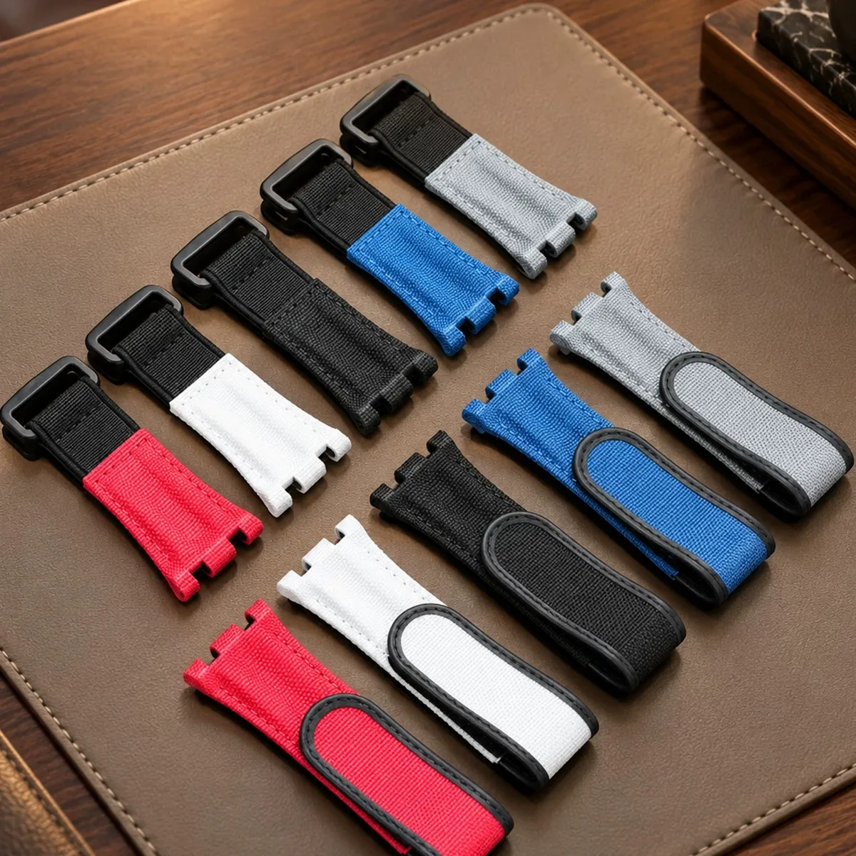 Compatible with Audemars Piguet Royal Oak Offshore 15400 15500 26mm Nylon Hook and Loop Leather Watch Strap Replacement
