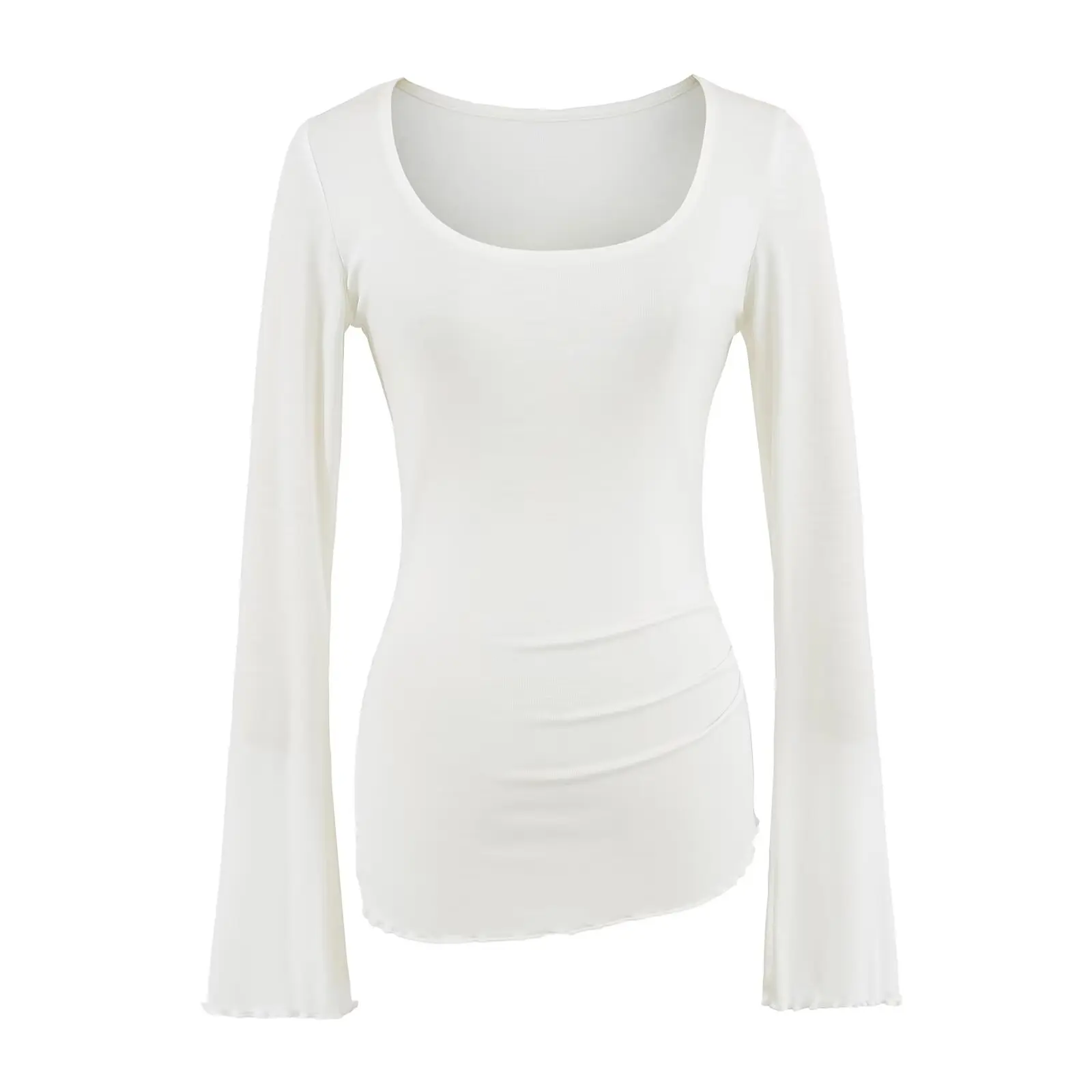 Cseta de Manga Larga Ajustada para Mujer, Estilo Urbano de Verano, Diseño Asimétrico de Cintura Alta, Cseta Base con Ab...
