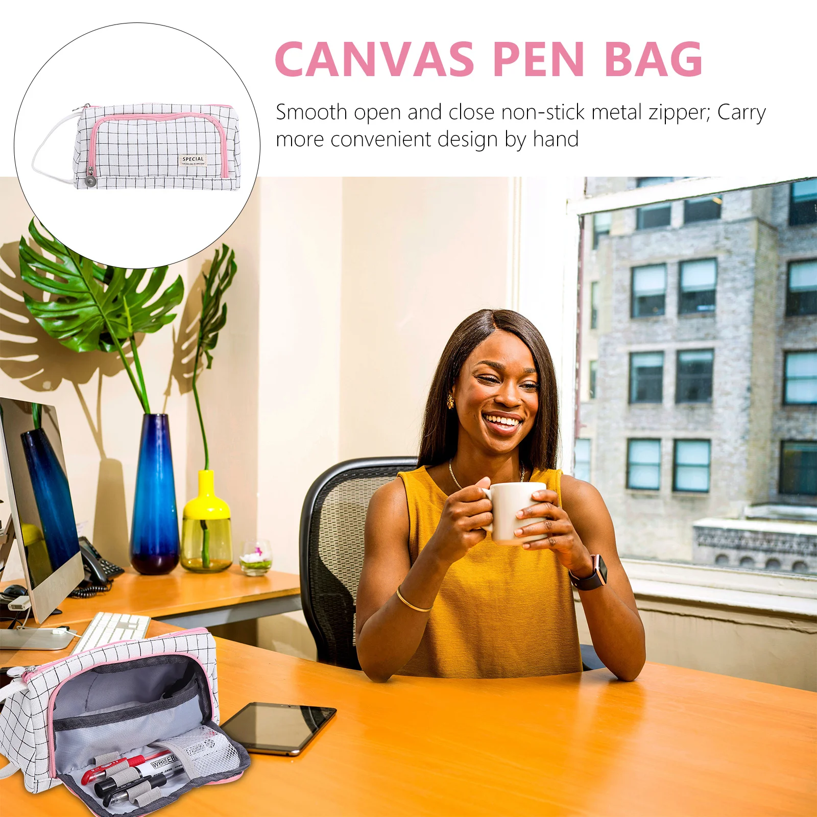 

Large Capacity Canvas Pencil Pouch Zipper Pen Bag Student Stationery Portable Storage Organizer Canvas Pen Bag