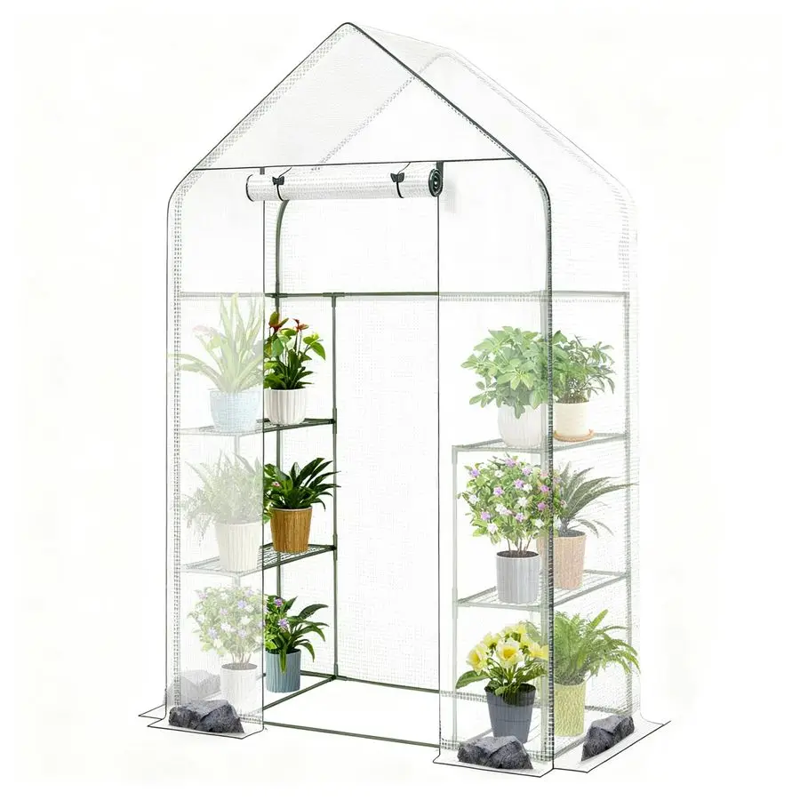 

Для улицы: теплица с покрытием из полиэтилена, стальной каркас с ПЭ-покрытием, большая теплица для растений на открытом воздухе, 3-ярусная, 8 полок, портативная.