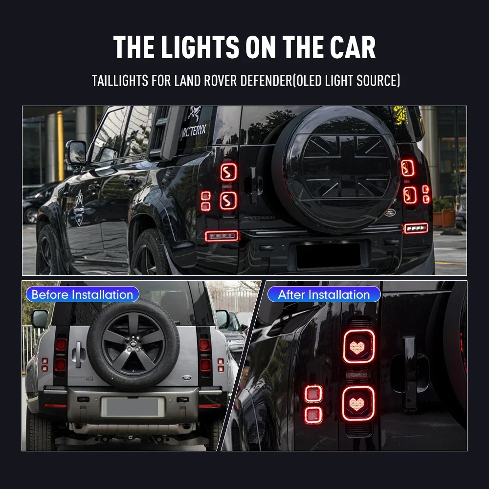Pair Of LED Tail Lights For Land Rover Defender DRL Reverse Brake Turning Signal Plug And Play Car Rear Tail Light Assembly
