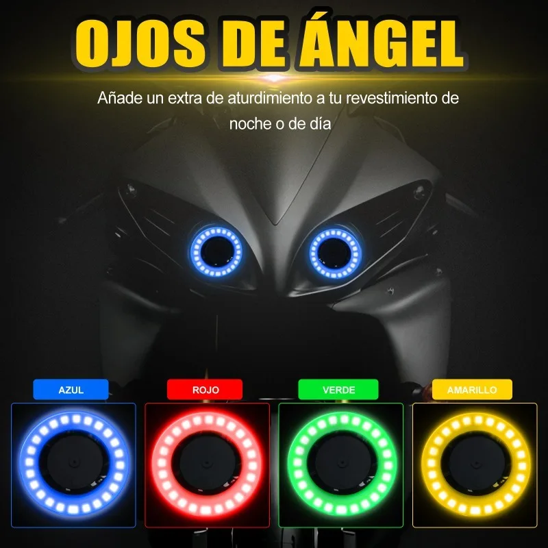 EURS 70W Motorcycle H4 LED Headlight Angel Eye with Aperture Motorcycle Light High and Low Beam 4 Different Color Apertures M9s