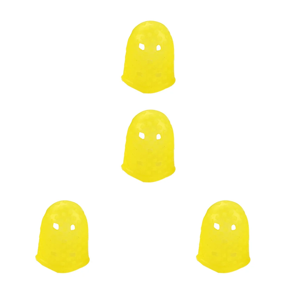 

4Pcs Guitar Finger Covers Yellow S Silicone Thumb Protectors Durable Reusable Snug Fit for Beginners Guitarists Ukulele Mandolin