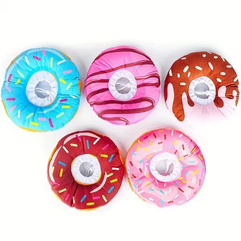 Lindo Donut mascota Collar isabelino ajustable Anti-mordida cirugía Anti-lamer curación de heridas protección de gato colorido rociador Collar