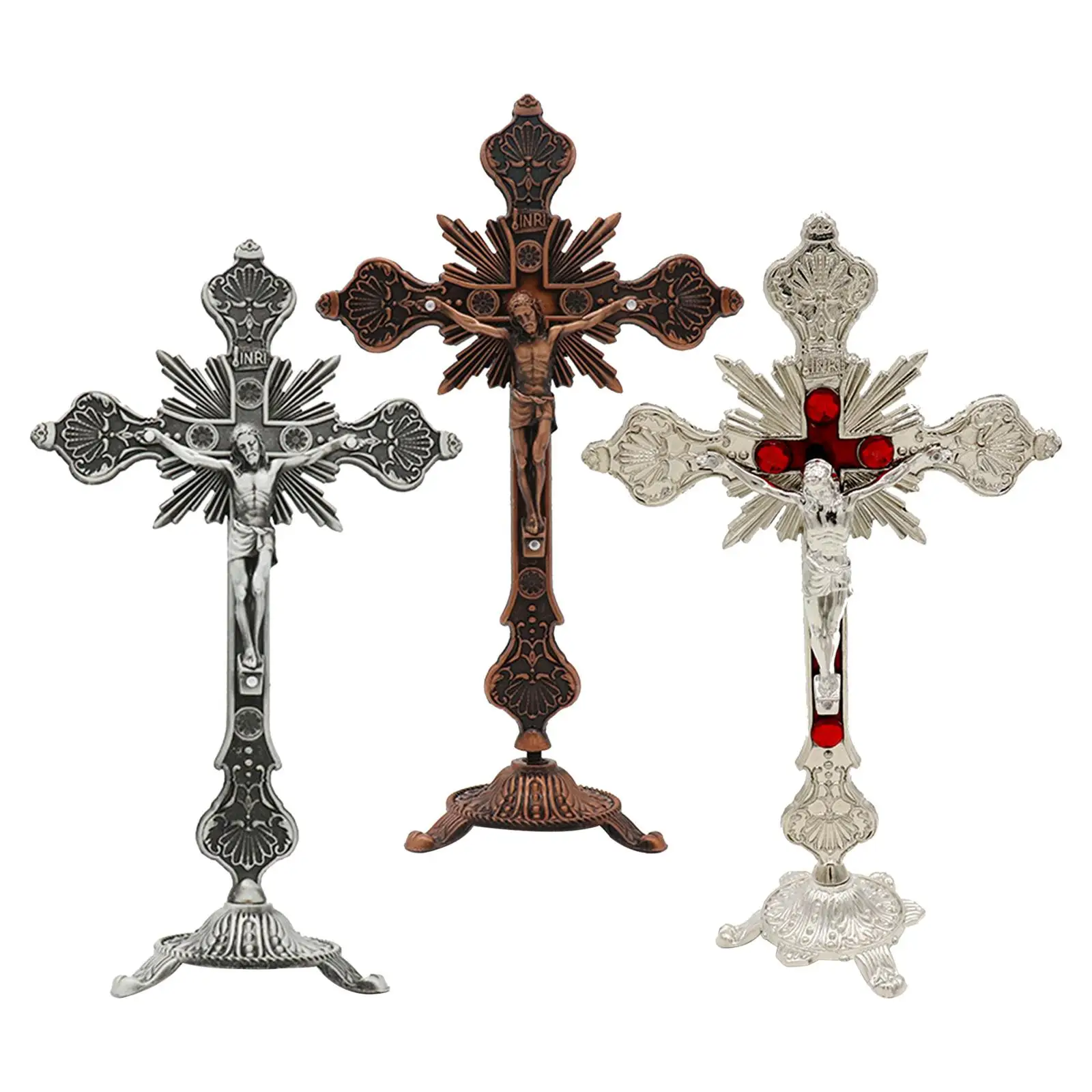 Standing Crucifix Catholic Decorative 10 Inches Jesus on The Cross Statue Table Cross for Chapel Shelf Fireplace Table Home