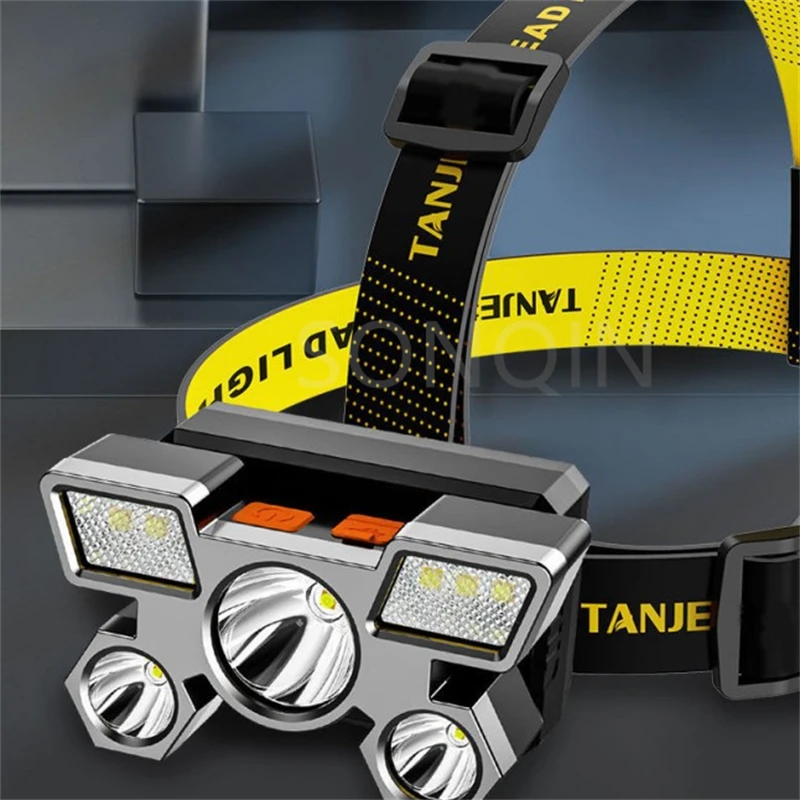 Usb Rechargeable Built-in Battery 5 Led Strong Headlight Super Bright Head-Mounted Flashlight Outdoor Rechargeable Night Fishing