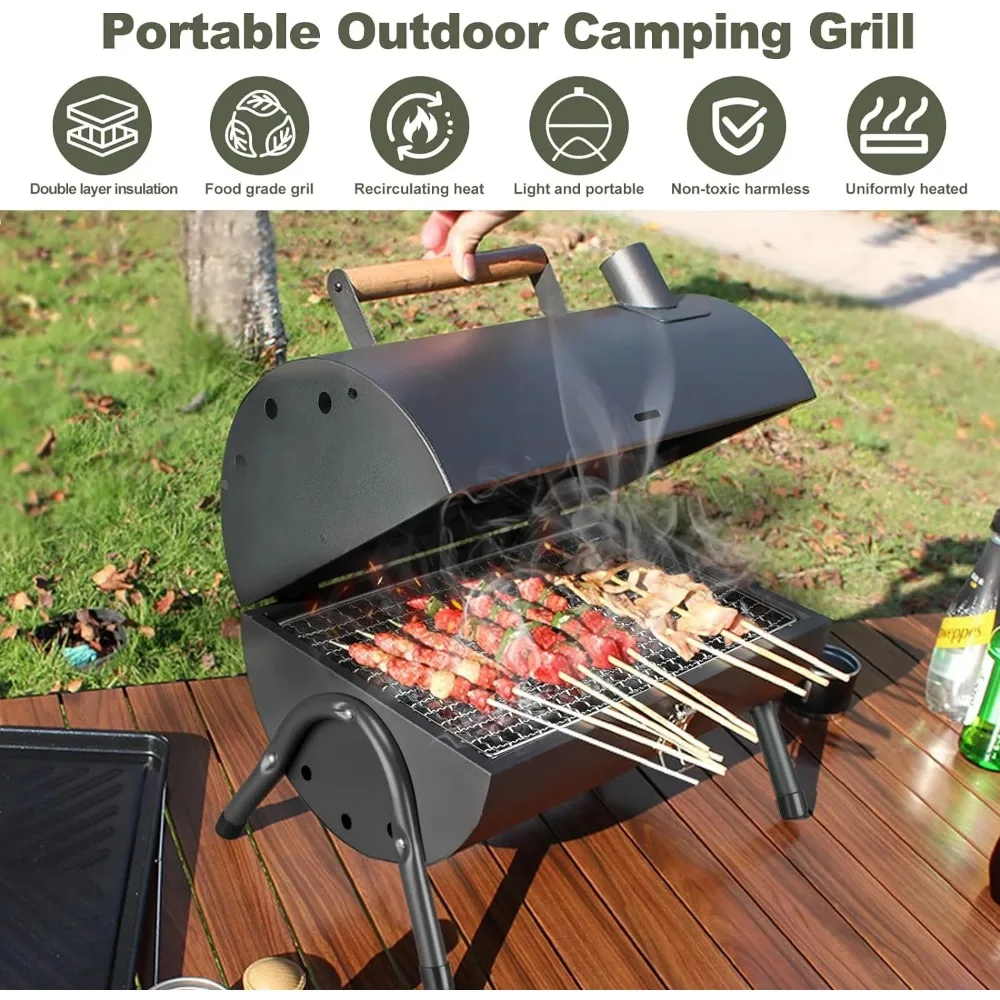 Barbecue à charbon portable pour camping et pique-nique, gril portatif, fumoir britannique pour l'extérieur, adapté au sac