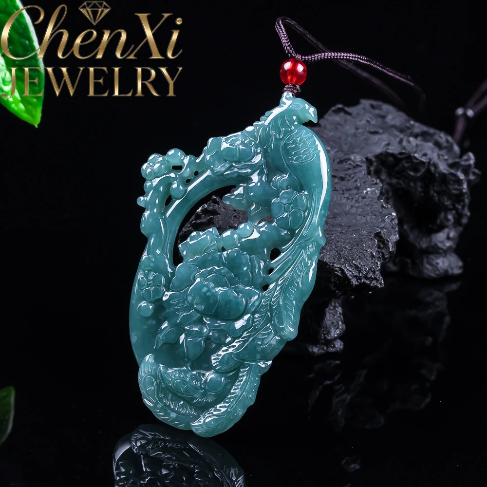 Natural Icy Blue Water Translucent Smooth Jadeite Pendant Hollow Carved Flower Bird Design Elegant Fashion Exquisite Jewelry