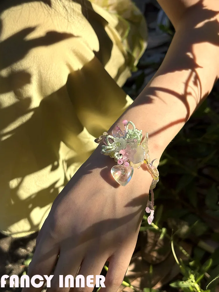 2026 New Flower Bracelet Beaded Transparent Love Heart Sweet Romantic Bracelets for Women Girl Jewelry