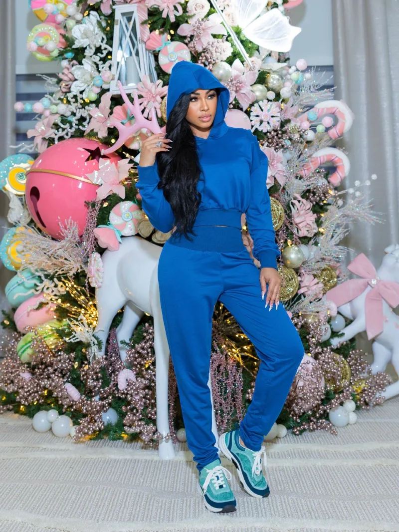 

Повседневный комплект из 2 предметов, женские однотонные спортивные костюмы, пуловер с открытыми плечами и длинными рукавами, толстовки, укороченные топы + спортивные штаны, уличные костюмы