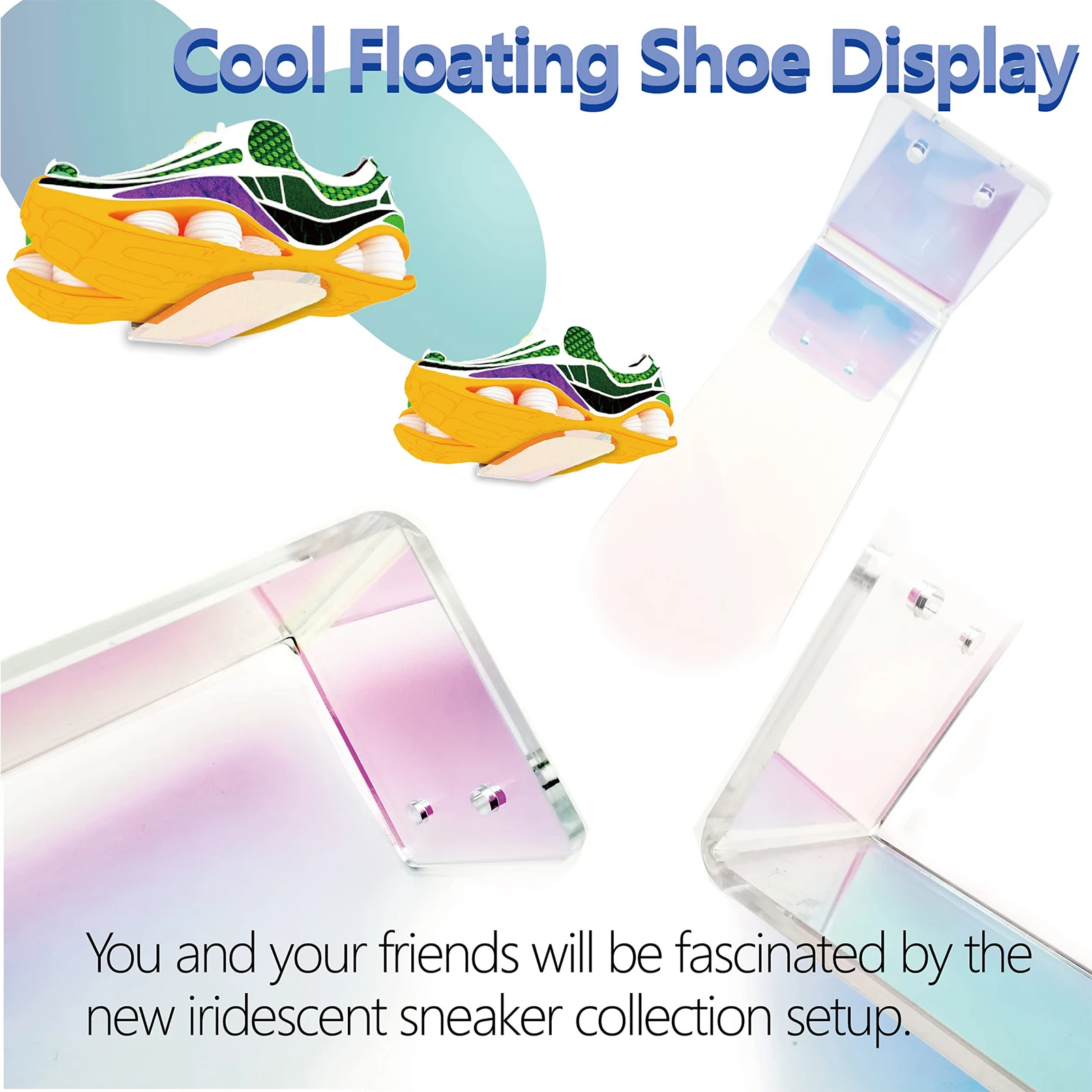 Rainbow Sneaker Shelves Shoe Rack For Display And Organization Floating Shoe Display Shelves For Wall Mount Set Of 6 Clear