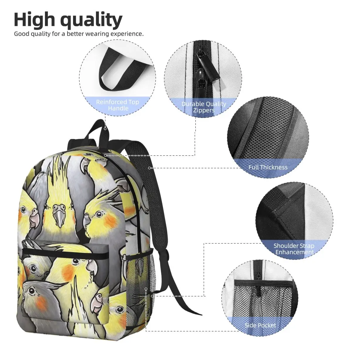Cockatoo Cockatiel Parrot Galore Backpack Daypack Large Capacity Boys Girls BookBag School Bag Shoulder Bags for Men Women