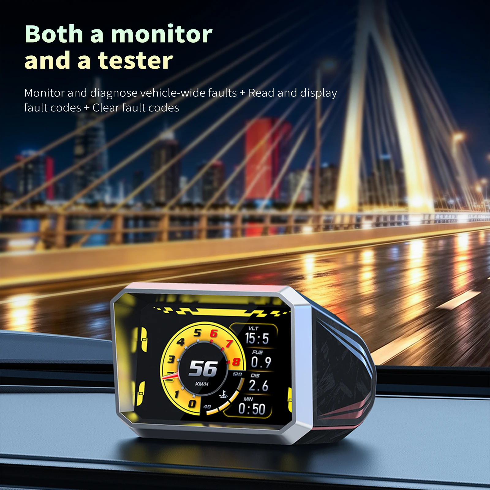 P31 Head Up Display Car OBDII EUOBD Speedometer Trip Windshield Projector Multilingual Vehicle Shift Reminder RGB Ambient Monito