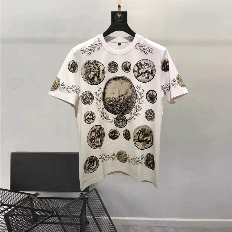 Europe and the United States men\'s 2024 summer new Round neck Short sleeve palace vintage print fashion Casual T-shirt