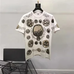 Europe and the United States men's 2024 summer new Round neck Short sleeve palace vintage print fashion Casual T-shirt