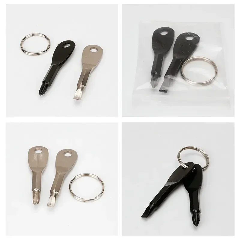 1set Mini Pocket Repair Tool Key Ring Keyring Screwdriver Gadget Outdoor Portable Phillips Slotted Multi Camp Hike