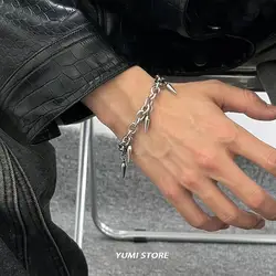 Punk Rivet Bracelet For Man Woman Hip Hop Titanium Steel Rivet Pendant Bracelet Retro Street Jewelry Kpop Accessories Wholesale