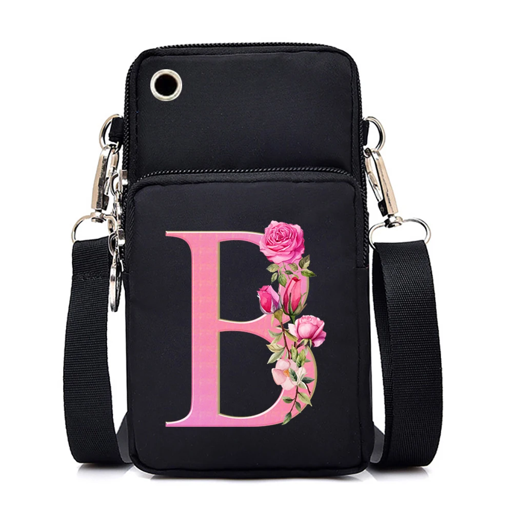 Pink Sakura Letter Series Crossbody Bag Cellphone 26 Alphabet A-Z Bags Mini Small Purse Y2k Fashion Cell Phone Portable Bags