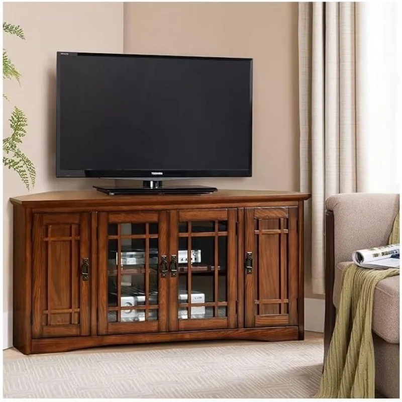 Solid Wood Mission Oak Four Door Corner TV Stand For 60