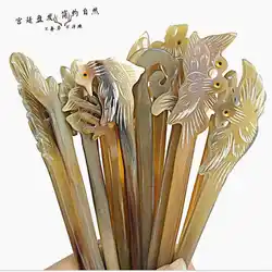 10PCS Hairsticks Natural Yak Horn Carved Hairpins for Lady Many Designs Free Shipping L069