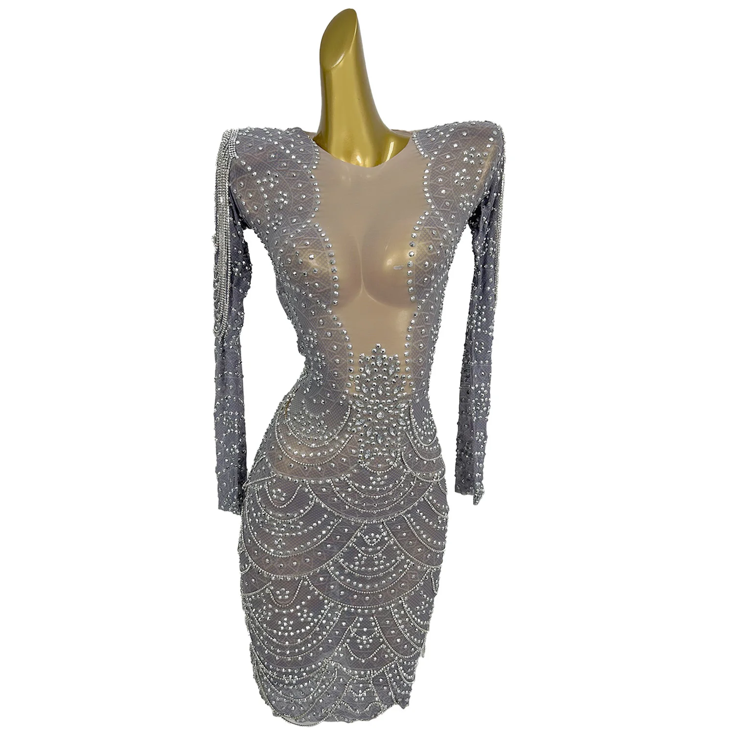 Minivestido con diamantes brillantes para mujer, vestido Sexy transparente para fiesta, celebración de cumpleaños, sesión de fotos, disfraz de actuación en el escenario Xingji