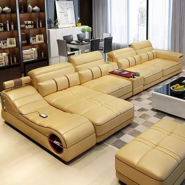 2021 traditional multi function sofa modern style massage chair leather sectional L shape sofa living room furniture