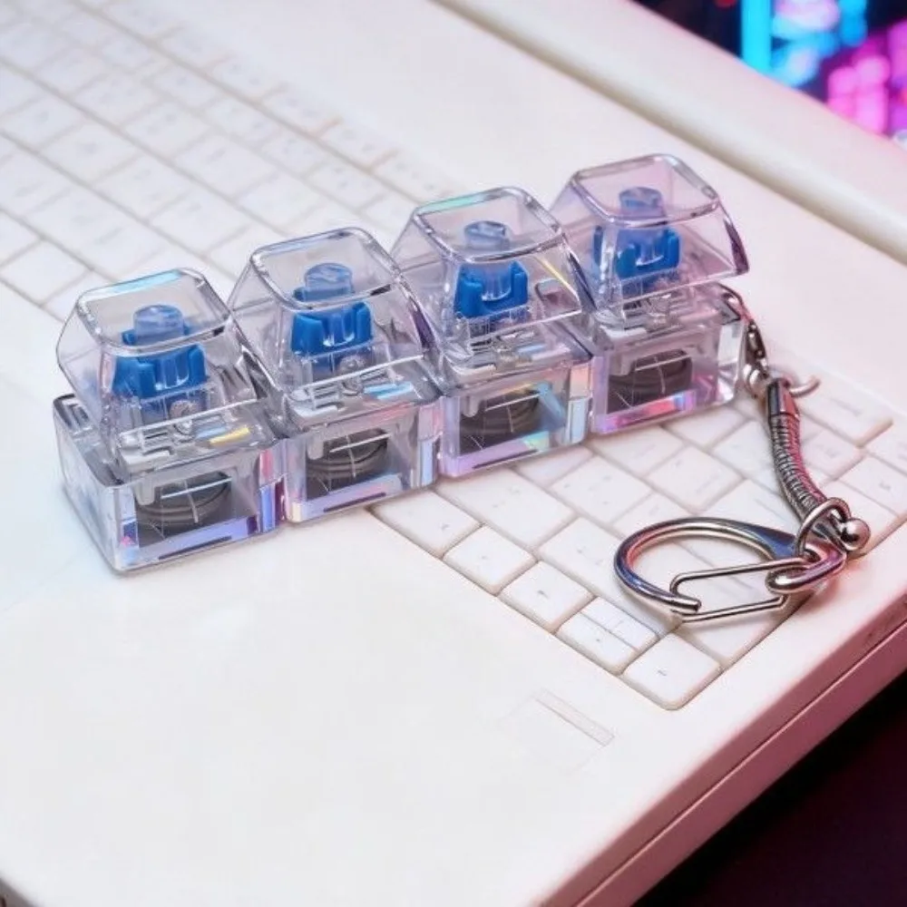 Clickable Button Light Up Keyboard Keychain Glowing Four Finger Design LED Button Hot Gadget Silent Operation